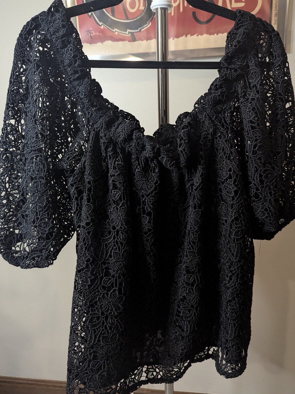 $50 Maeve Anthropologie Size M NWT Black Guipure Lace Off Shoulder Blouse